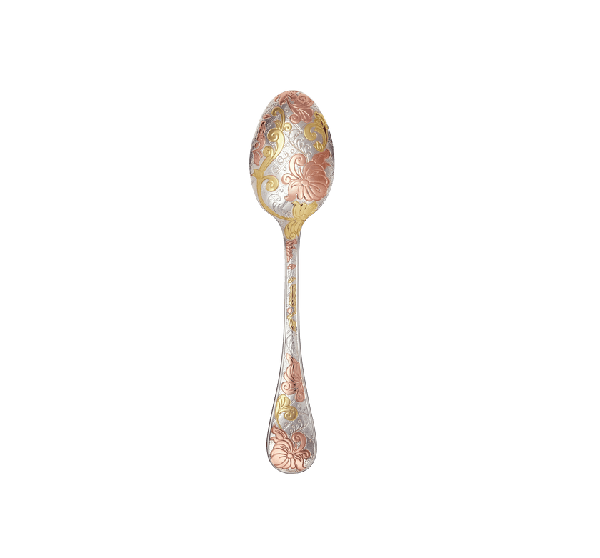 Christofle Jardin d'Eden Silver Plated Gold Accents Dessert Spoon - Rose Gold And Gold Two Golds