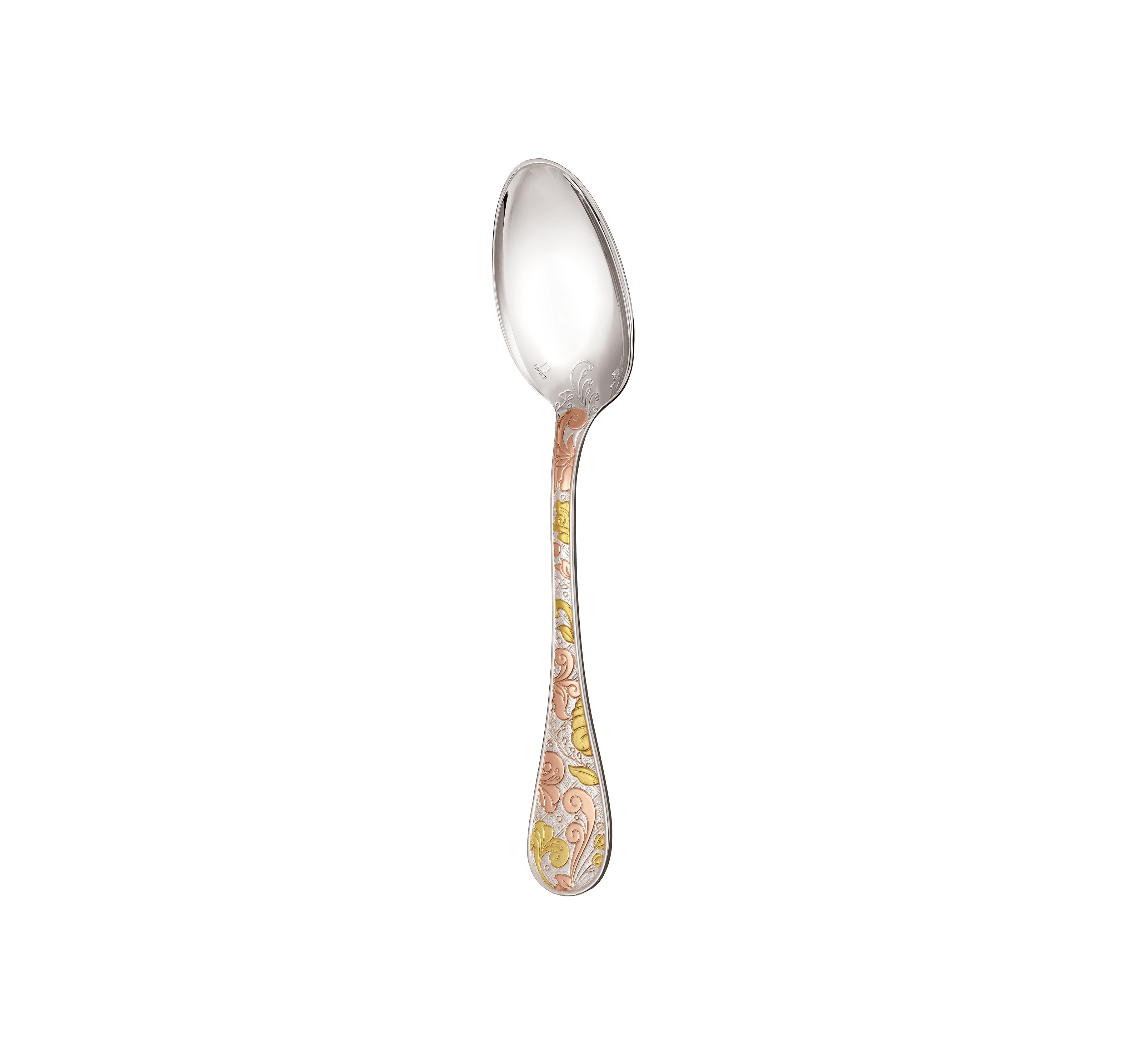Christofle Jardin d'Eden Silver Plated Gold Accents Dessert Spoon - Rose Gold And Gold Two Golds
