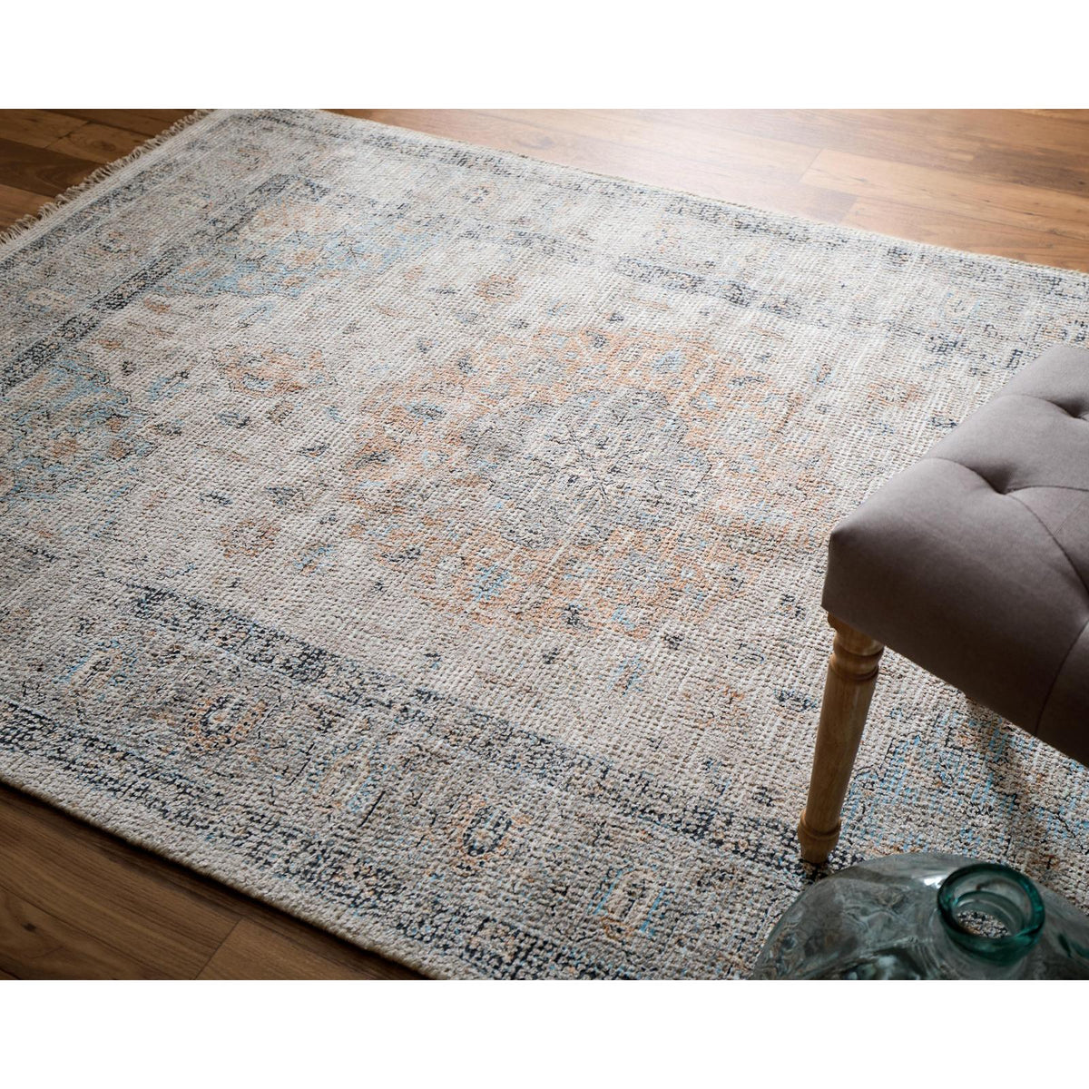 Feizy Caldwell 8980F Transitional Medallion Rug in Ivory/Blue/Orange