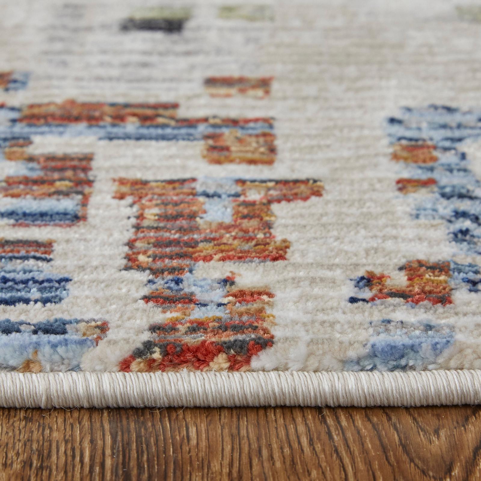 Feizy Sonora 39NVF Modern Abstract Rug in Ivory/Green/Blue
