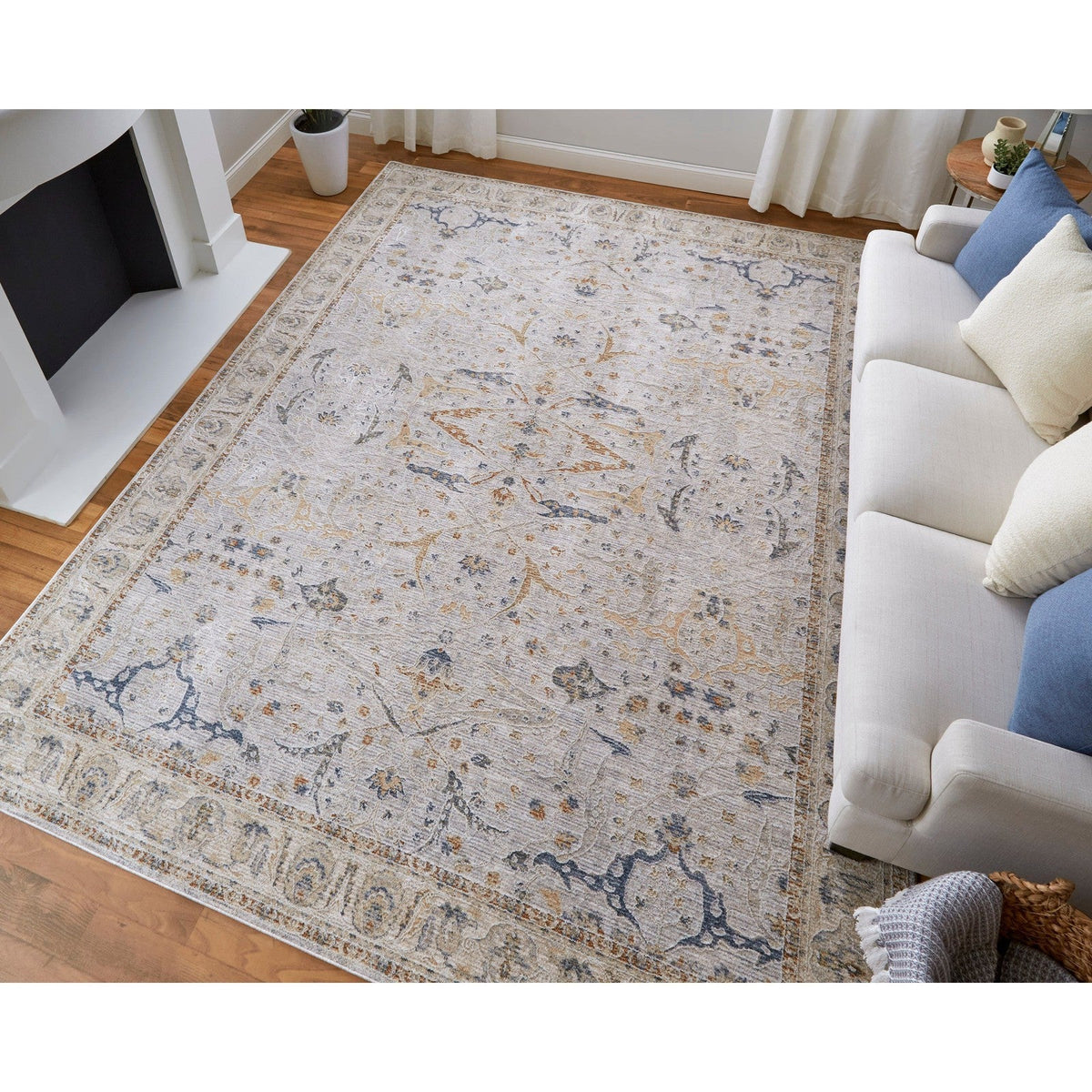 Feizy Pasha 39M4F Transitional Ikat in Ivory/Blue/Taupe