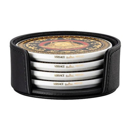 Versace Medusa Red Porcelain Coaster in Leather Box - Set of 4