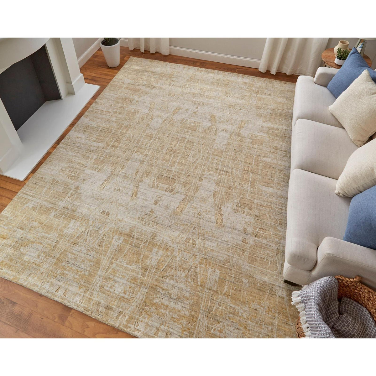 Feizy Eastfield 69FPF Modern Abstract Rug in Yellow/Ivory/Gold