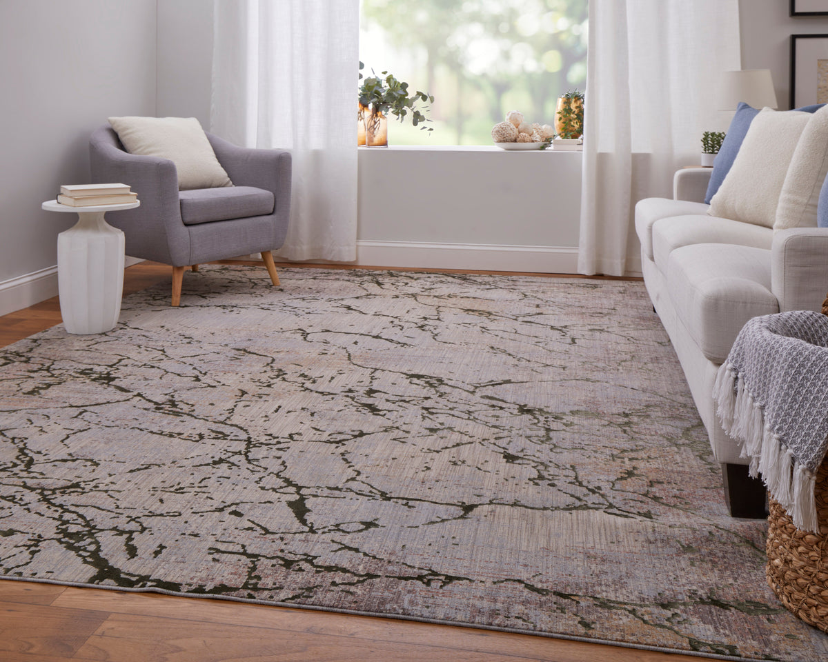 Feizy Pryor 39NEF Modern Abstract in Taupe/Green/Tan