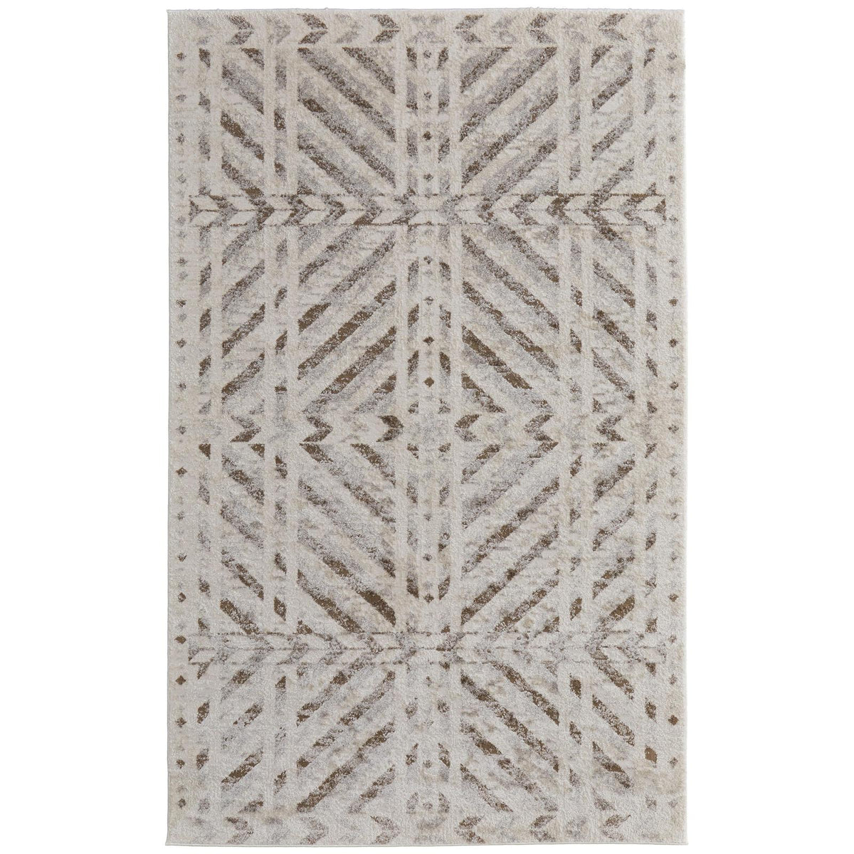 Feizy Vancouver 39NQF Modern Geometric Rug in Ivory/Tan/Brown