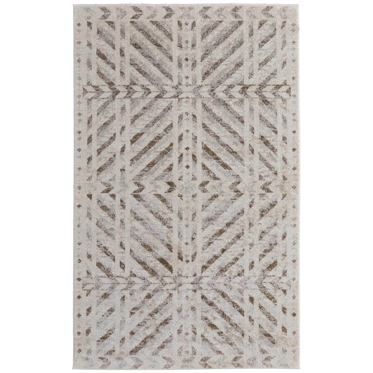 Feizy Vancouver 39NQF Modern Geometric Rug in Ivory/Tan/Brown