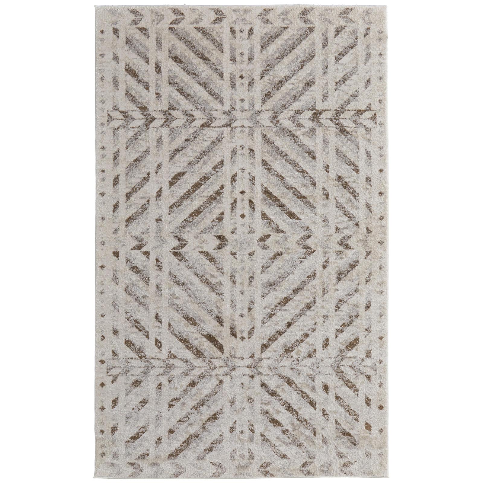 Feizy Vancouver 39NQF Modern Geometric Rug in Ivory/Tan/Brown