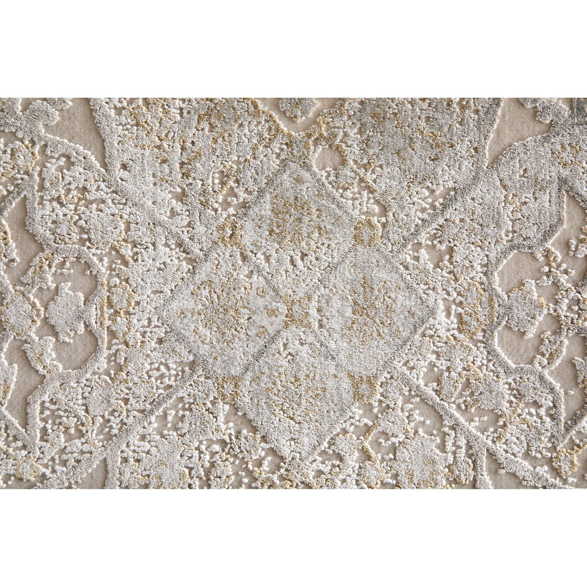 Feizy Cadiz 39T0F Traditional Medallion Rug in Ivory/Gray/Gold