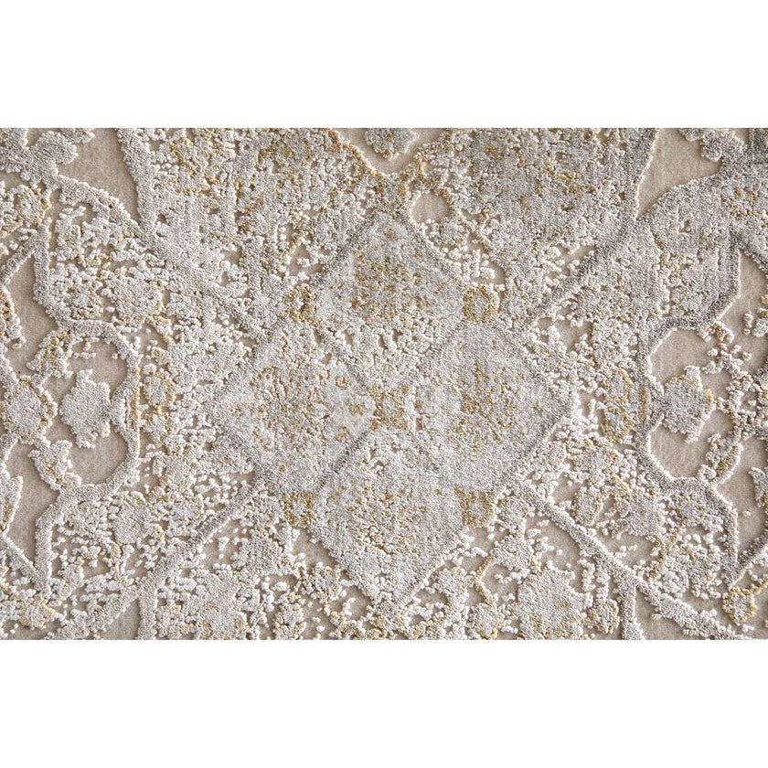 Feizy Cadiz 39T0F Traditional Medallion Rug in Ivory/Gray/Gold