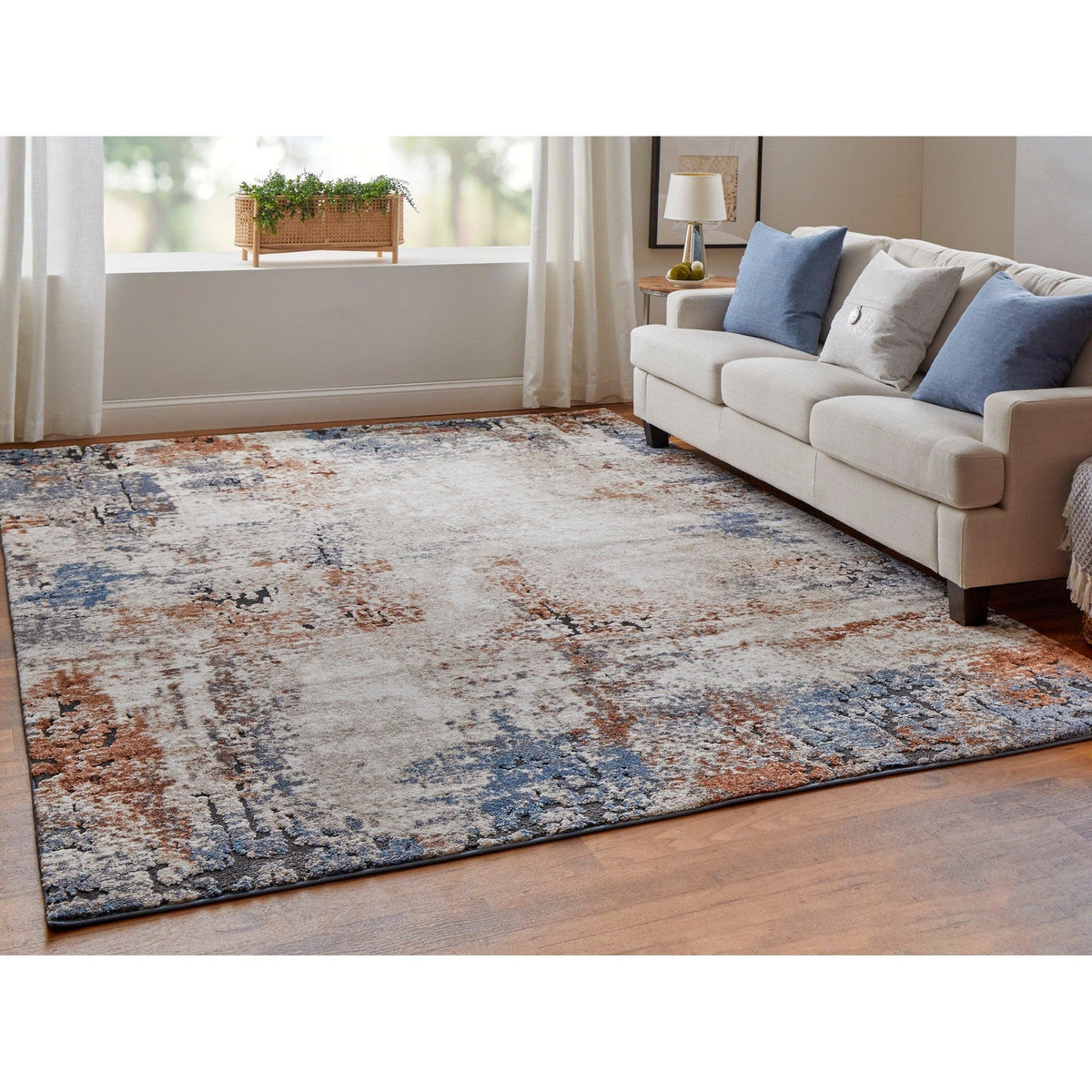 Feizy Gilmore 39MNF Modern Distressed in Ivory/Blue/Taupe