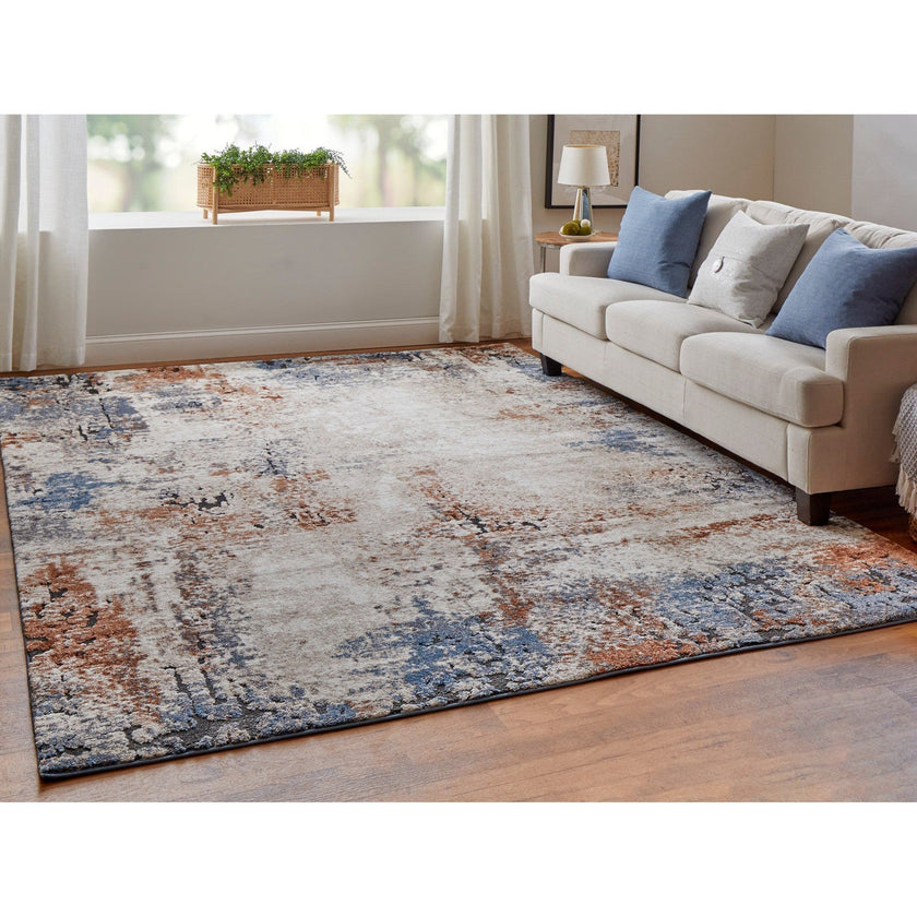 Feizy Gilmore 39MNF Modern Distressed in Ivory/Blue/Taupe