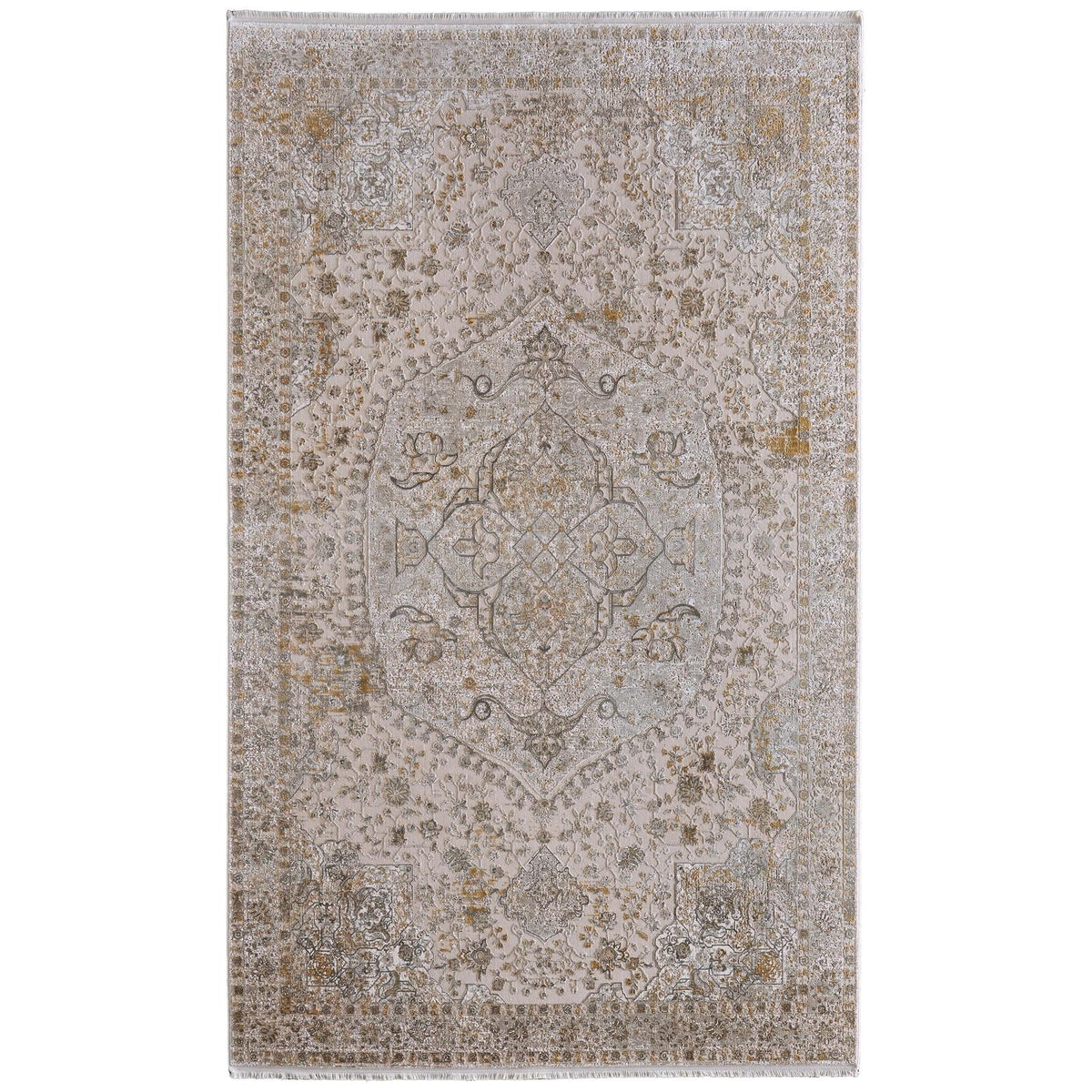 Feizy Cadiz 39T0F Traditional Medallion Rug in Ivory/Gray/Gold