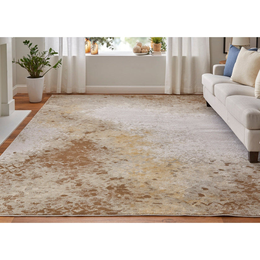 Feizy Waldor 39NCF Modern Watercolor in Brown/Tan/Ivory