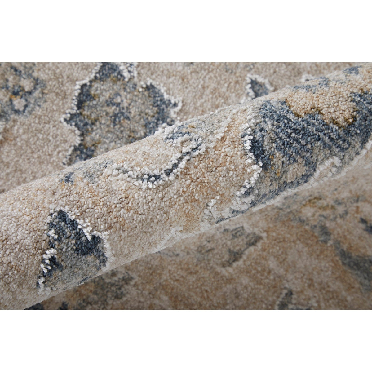 Feizy Pasha 39M7F Transitional Floral & Botanical in Ivory/Taupe/Blue