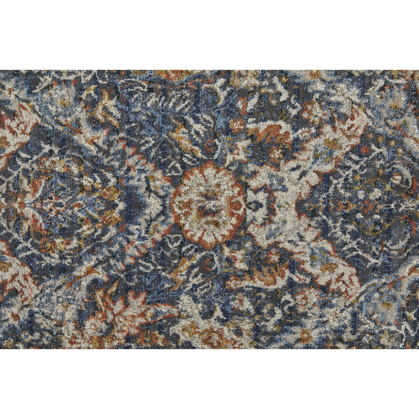 Feizy Kaia 39HRF Transitional Floral & Botanical in Blue/Orange/Ivory