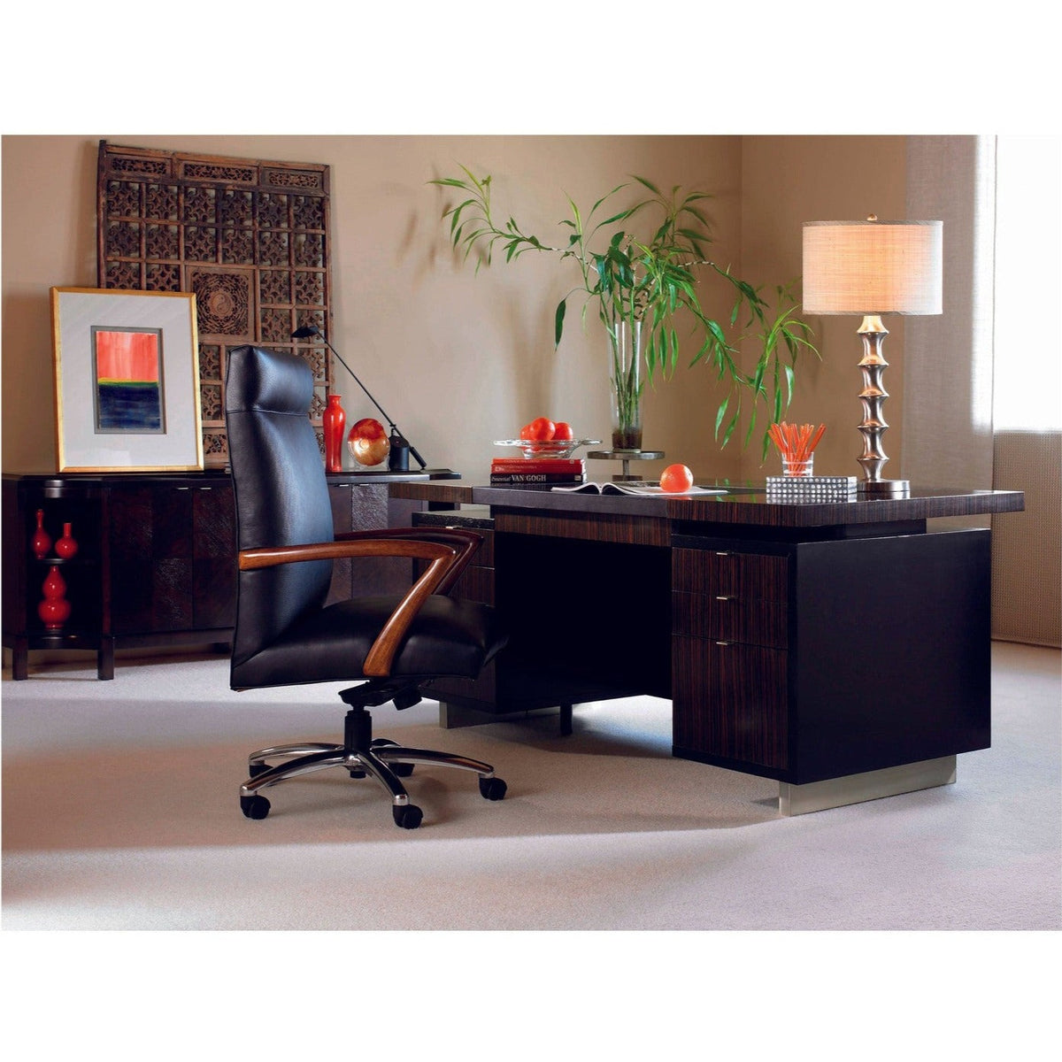 Century Furniture Ebony Desk - Black Leather Top
