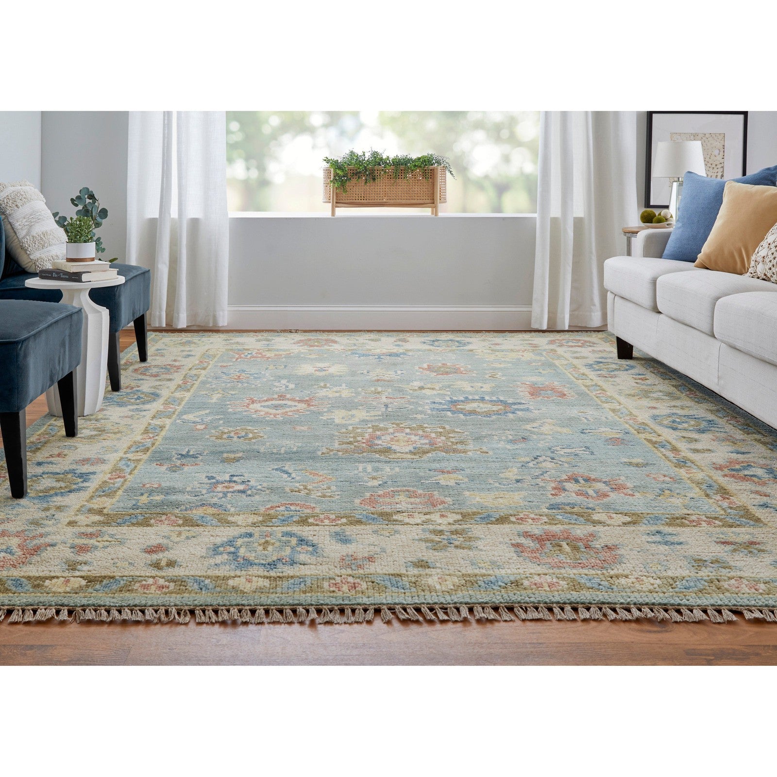 Feizy Fillmore 69CJF Transitional Floral & Botanical in Blue/Ivory/Yellow