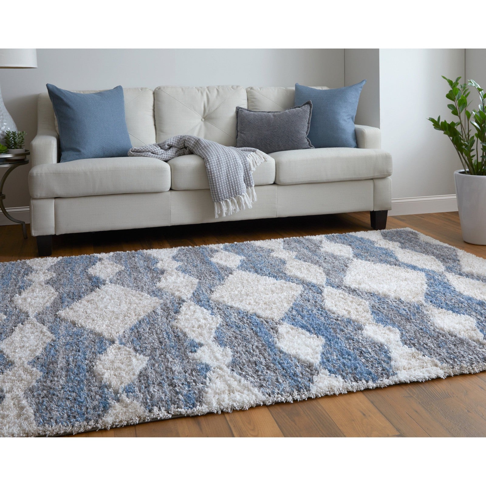 Feizy Mynka 39IFF Transitional Diamond in Ivory/Gray/Blue