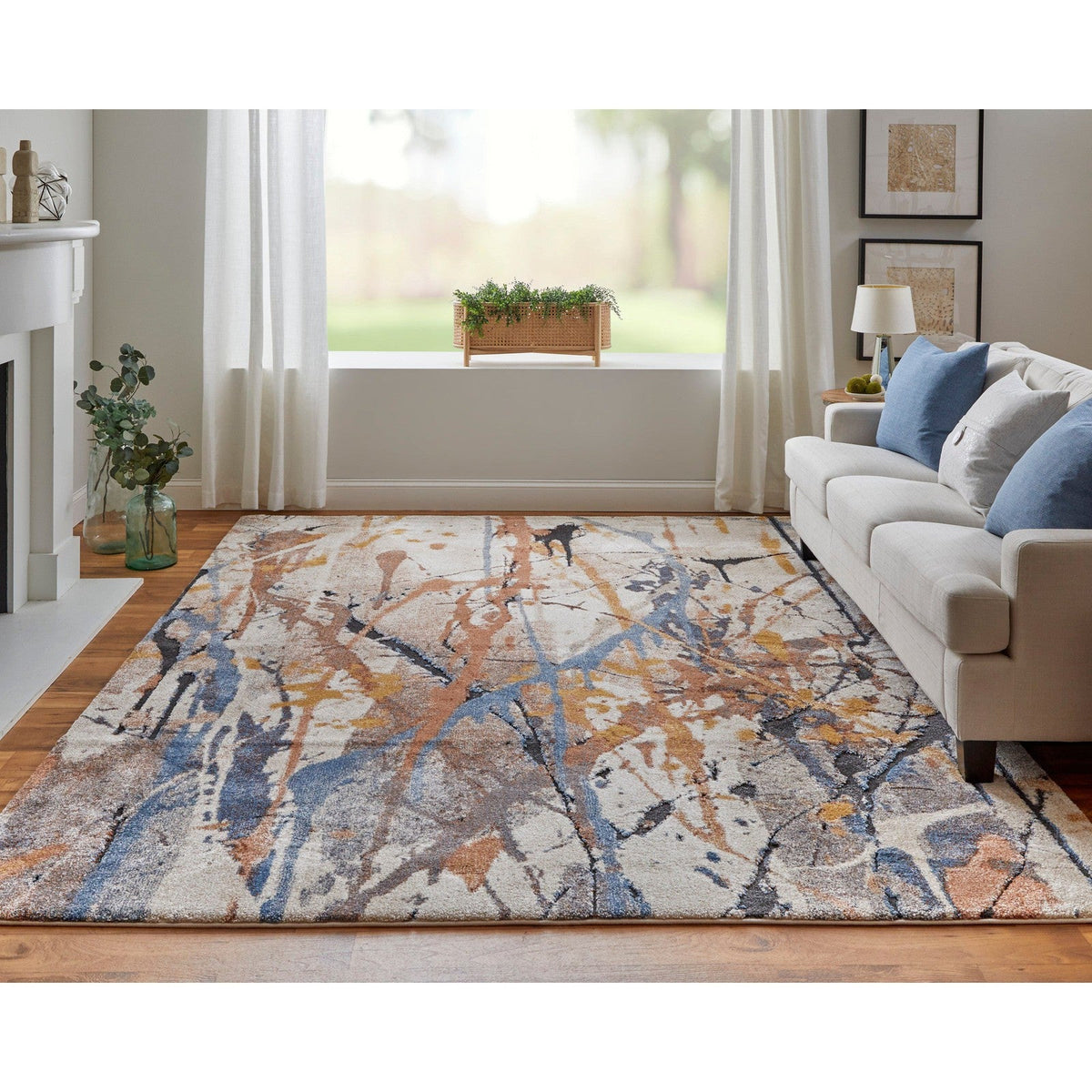 Feizy Gilmore 39MPF Modern Watercolor in Blue/Orange/Gray