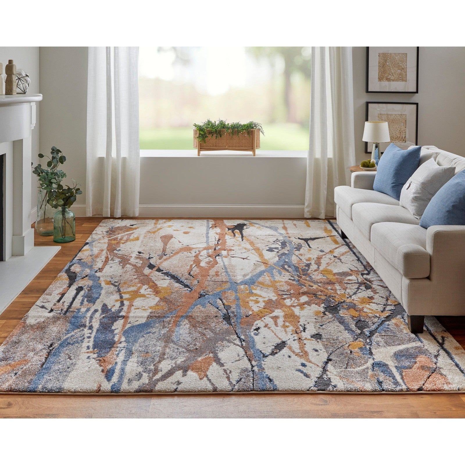 Feizy Gilmore 39MPF Modern Watercolor in Blue/Orange/Gray