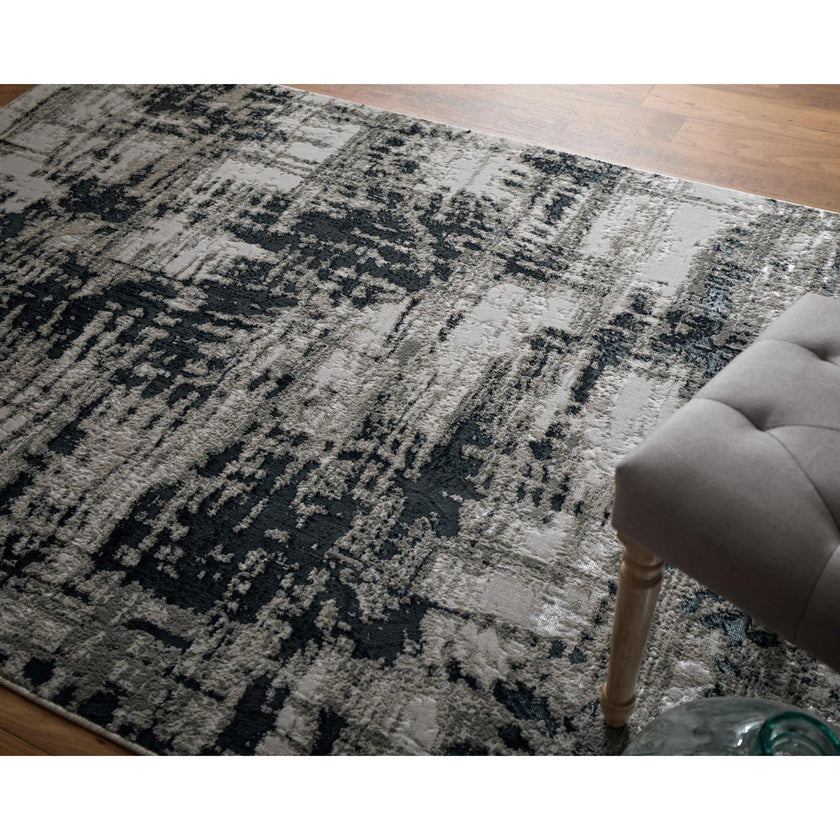 Feizy Micah 3339F Modern Abstract Rug in Black/White/Gray