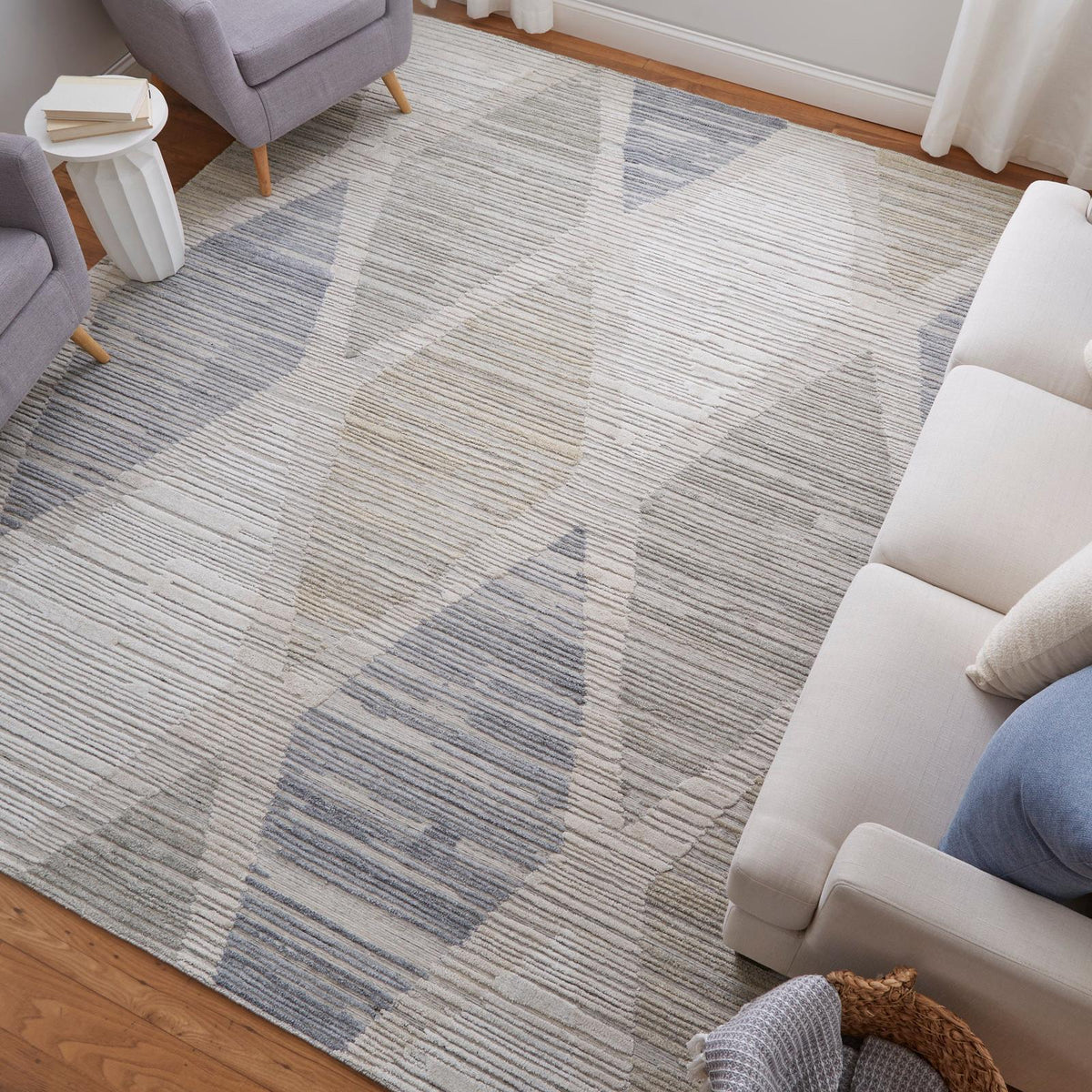 Feizy Elias 69FWF Modern Diamond Rug in Ivory/Blue/Brown