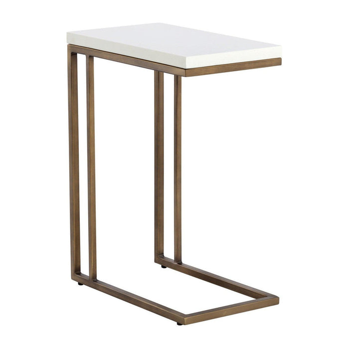 Sunpan Sawyer End Table - Antique Brass - White