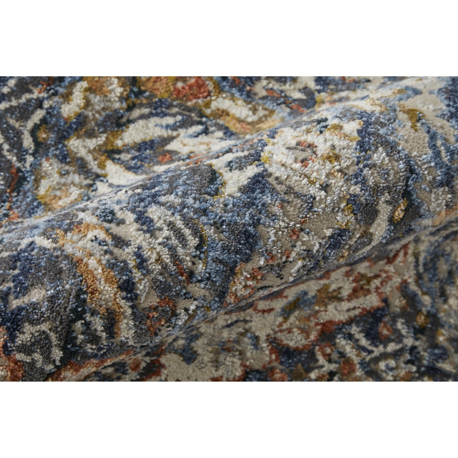 Feizy Kaia 39HRF Transitional Floral & Botanical in Blue/Orange/Ivory