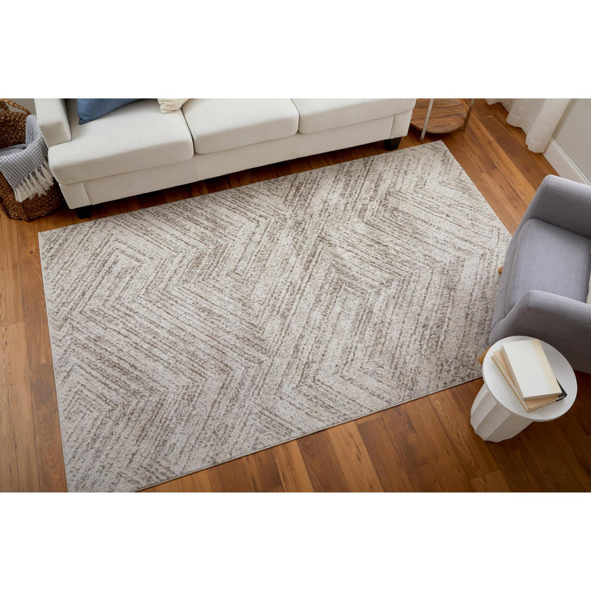 Feizy Vancouver 39NPF Modern Geometric Rug in Ivory/Tan/Brown