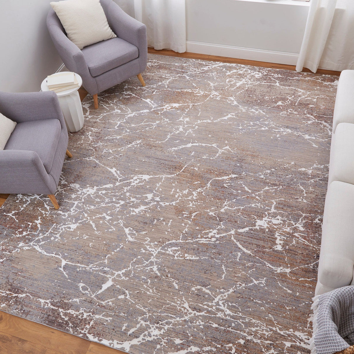 Feizy Pryor 39NHF Modern Abstract in Taupe/Brown/White