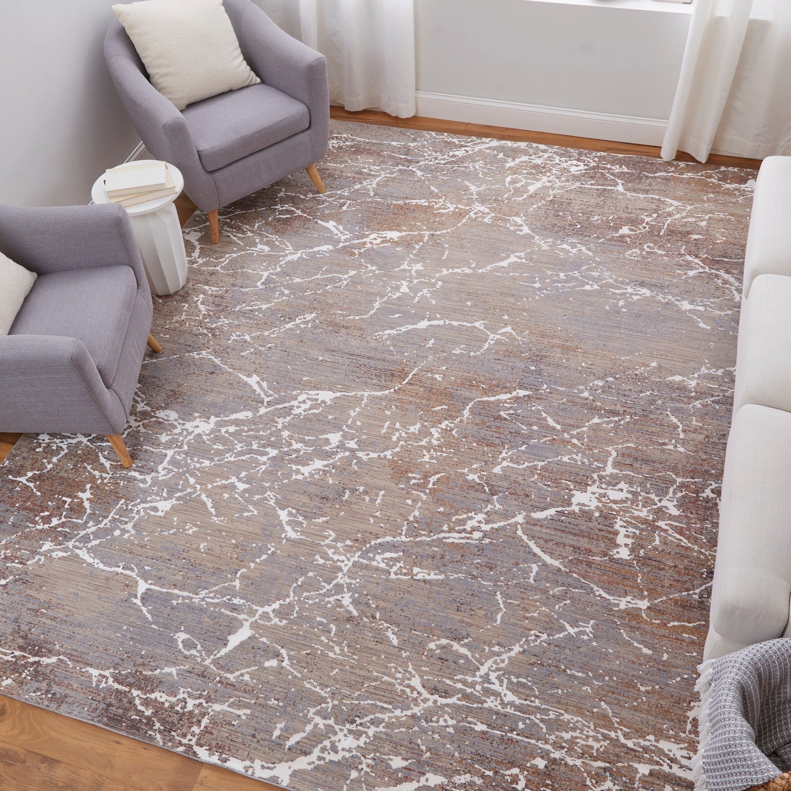 Feizy Pryor 39NHF Modern Abstract in Taupe/Brown/White