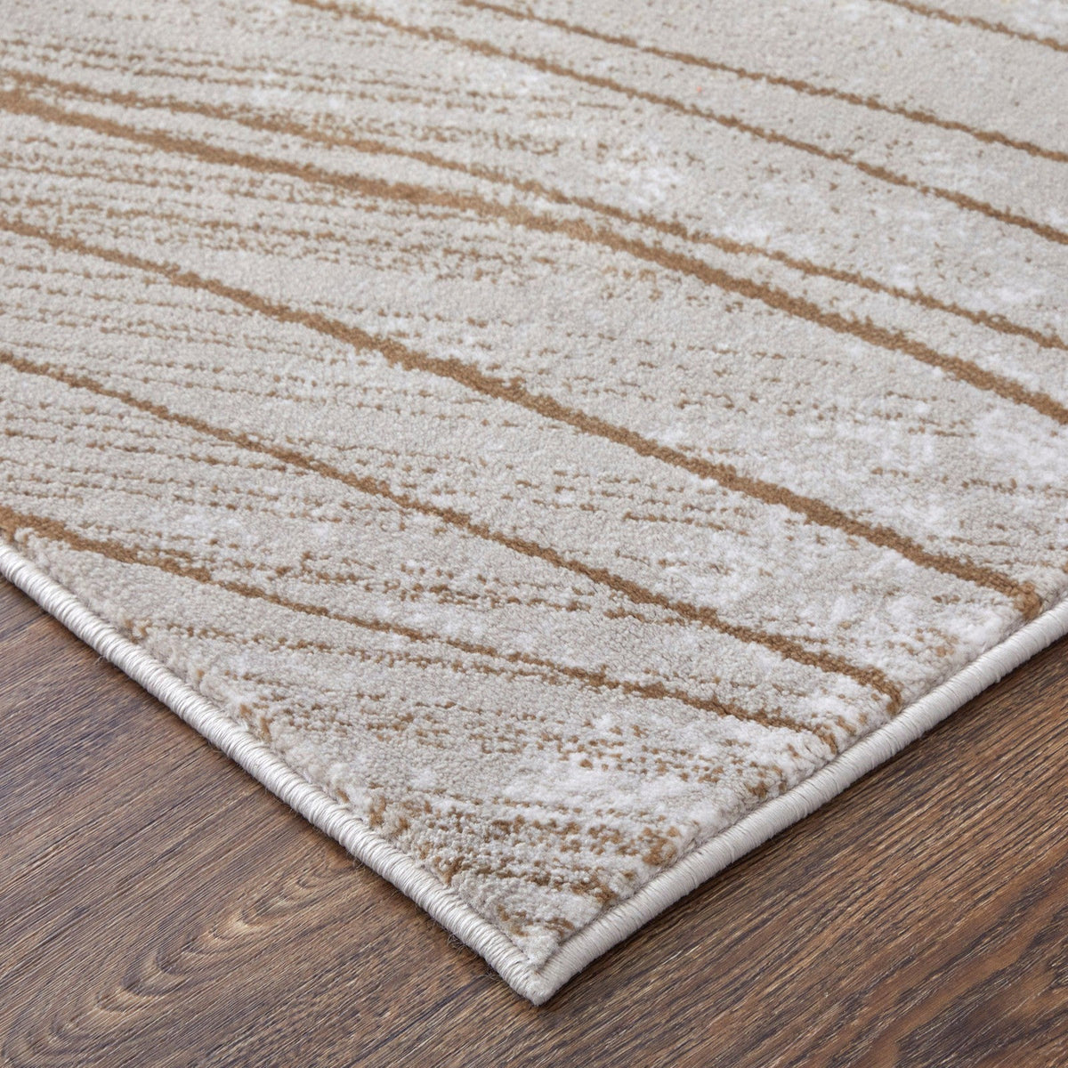 Feizy Waldor 39NBF Modern Abstract in Taupe/Brown/Silver