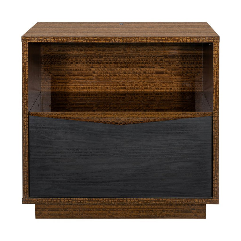 Michael Amini Kayner 1-Drawer Nightstand with LED Lights - Charcoal