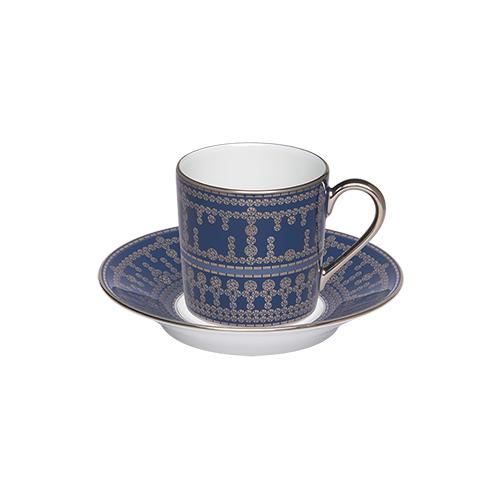 Haviland Tiara Coffee Cup and Saucer - Prussian Blue Platinum