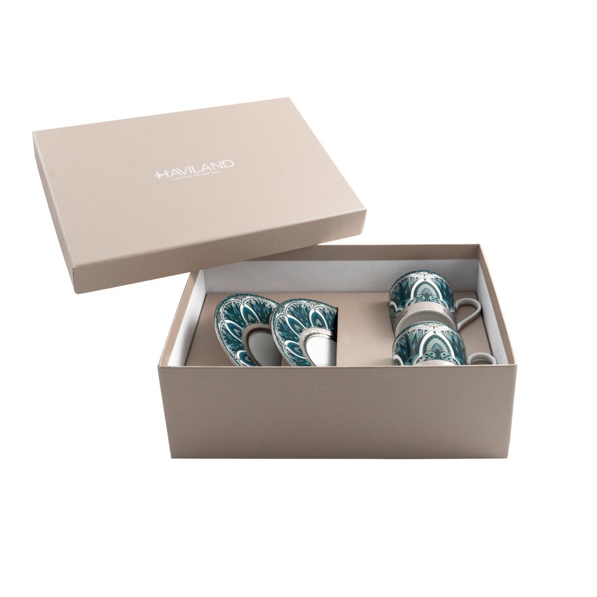 Haviland Reves Du Nil Coffee Cups and Saucers - Platinum