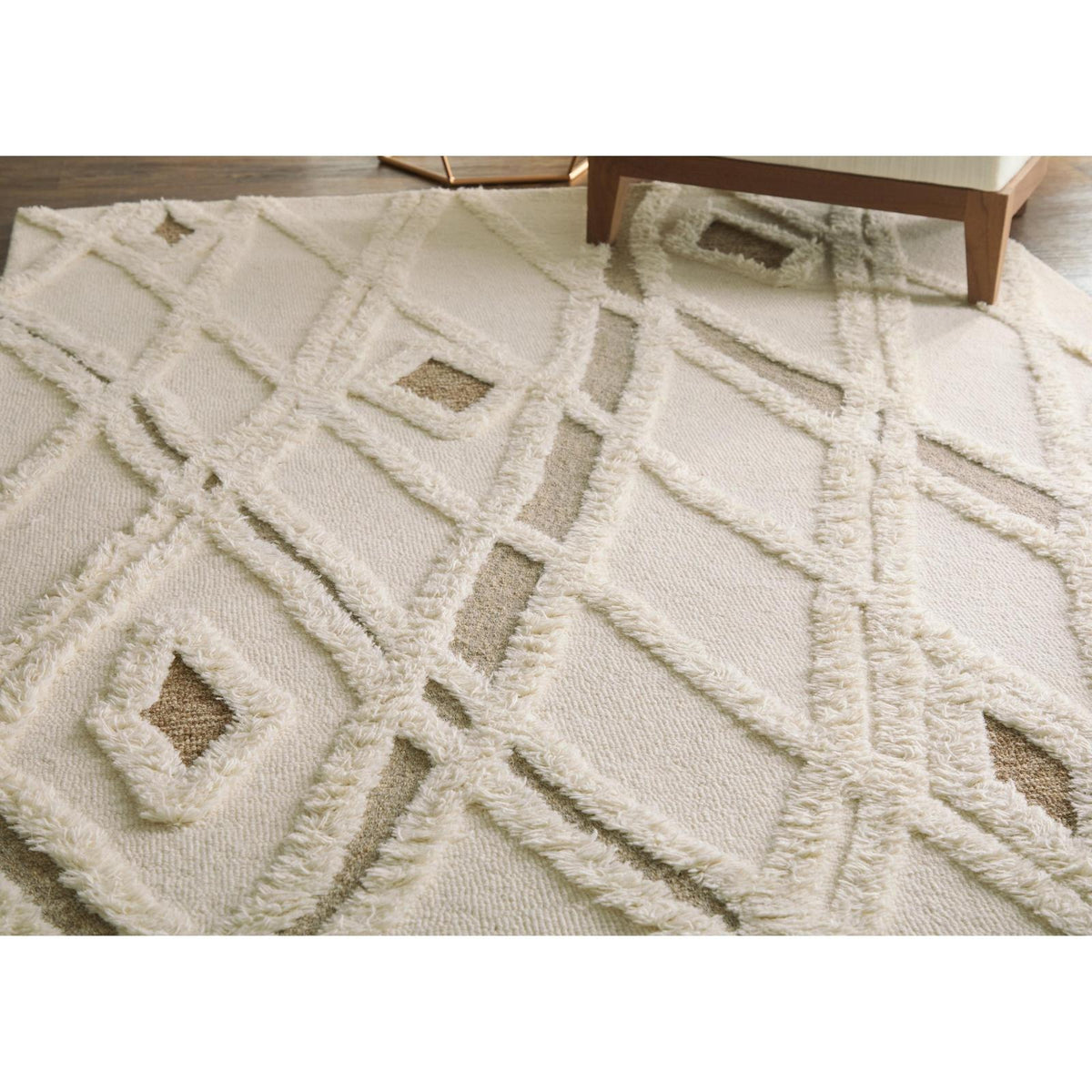 Feizy Anica 8008F Transitional Geometric Rug in Ivory/Taupe/Brown