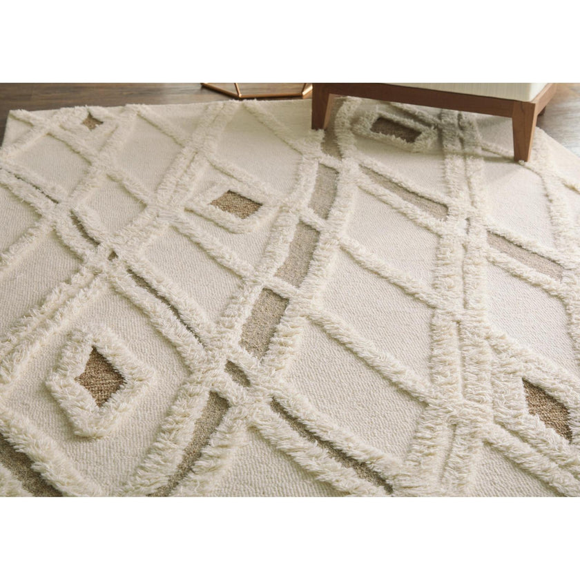 Feizy Anica 8008F Transitional Geometric Rug in Ivory/Taupe/Brown