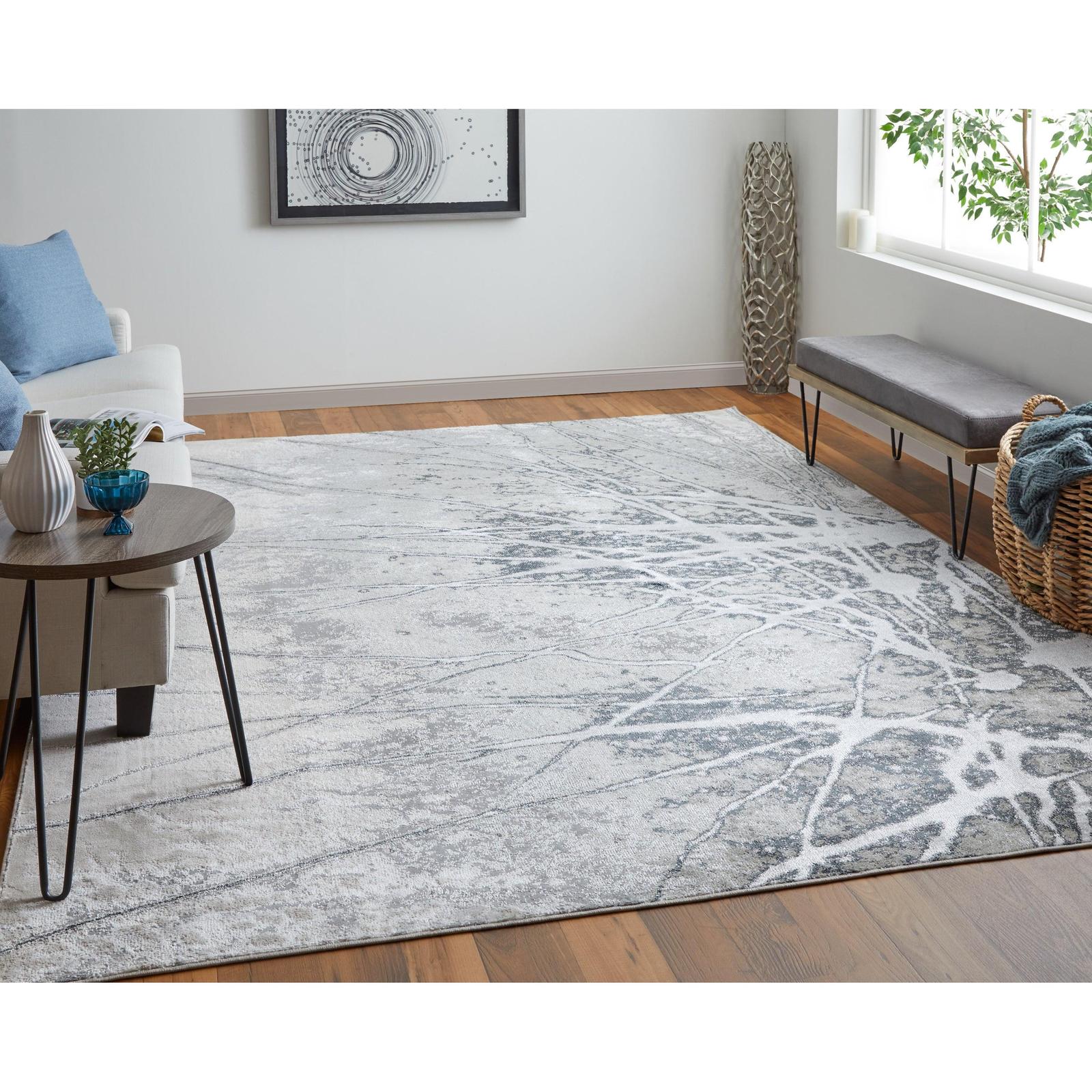 Feizy Astra 39L5F Transitional Abstract Rug in Gray/Silver/Ivory
