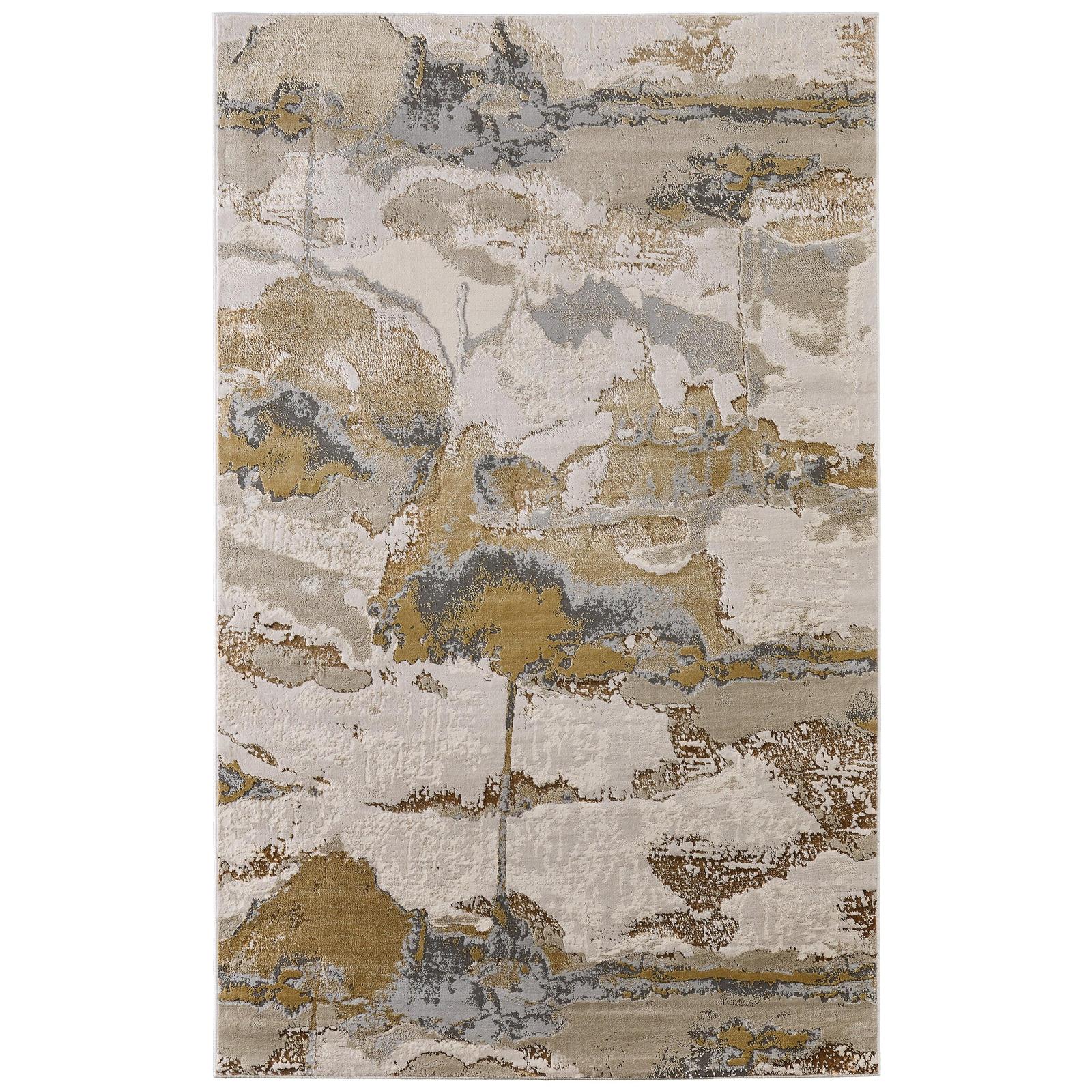Feizy Aura 3737F Modern Watercolor Rug in Gray/Ivory/Gold