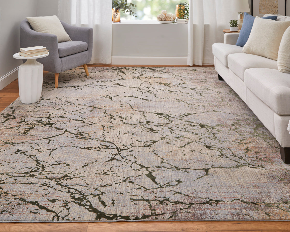 Feizy Pryor 39NEF Modern Abstract in Taupe/Green/Tan