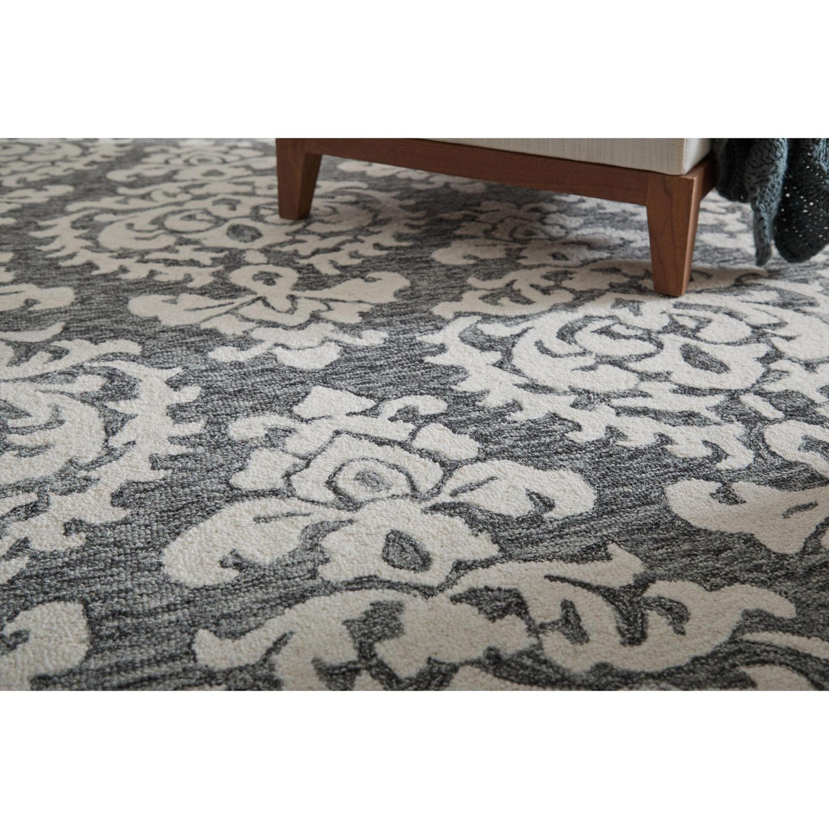 Feizy Belfort 8A26F Traditional Floral & Botanical Rug in Gray/Ivory/Black