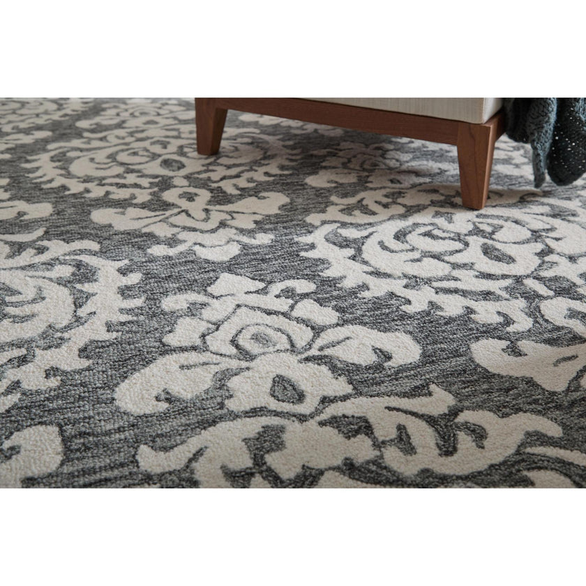 Feizy Belfort 8A26F Traditional Floral & Botanical Rug in Gray/Ivory/Black