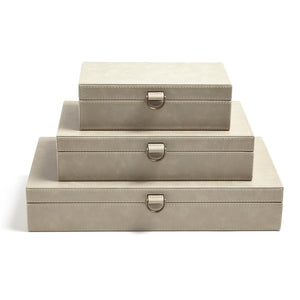 Global Views Marbled Leather D Ring Box - Light Grey