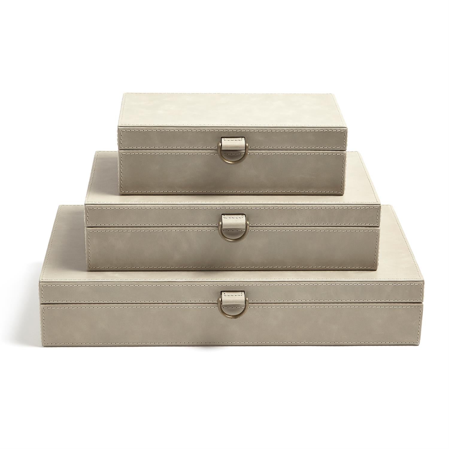 Global Views Marbled Leather D Ring Box - Light Grey