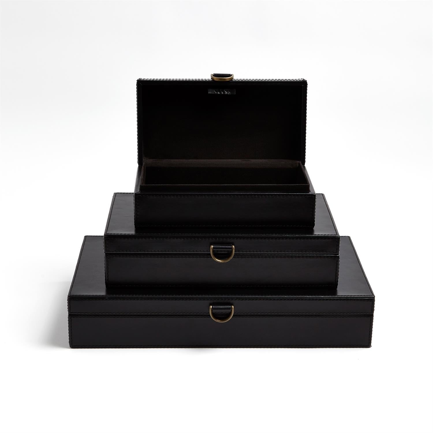 Global Views Marbled Leather D Ring Box - Black