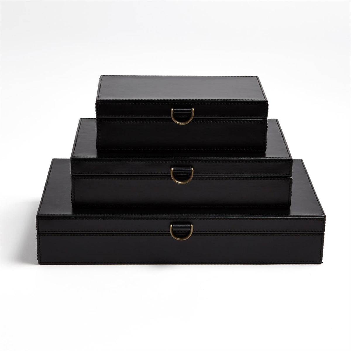 Global Views Marbled Leather D Ring Box - Black