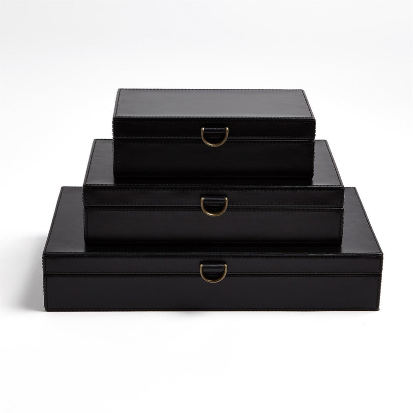 Global Views Marbled Leather D Ring Box - Black