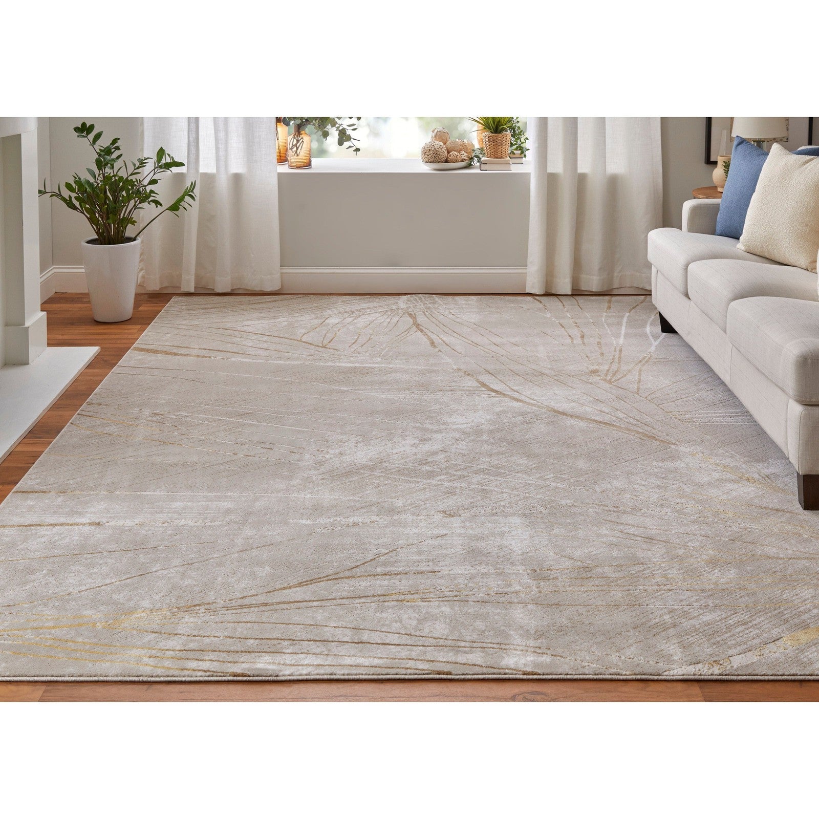 Feizy Waldor 39NBF Modern Abstract in Taupe/Brown/Silver