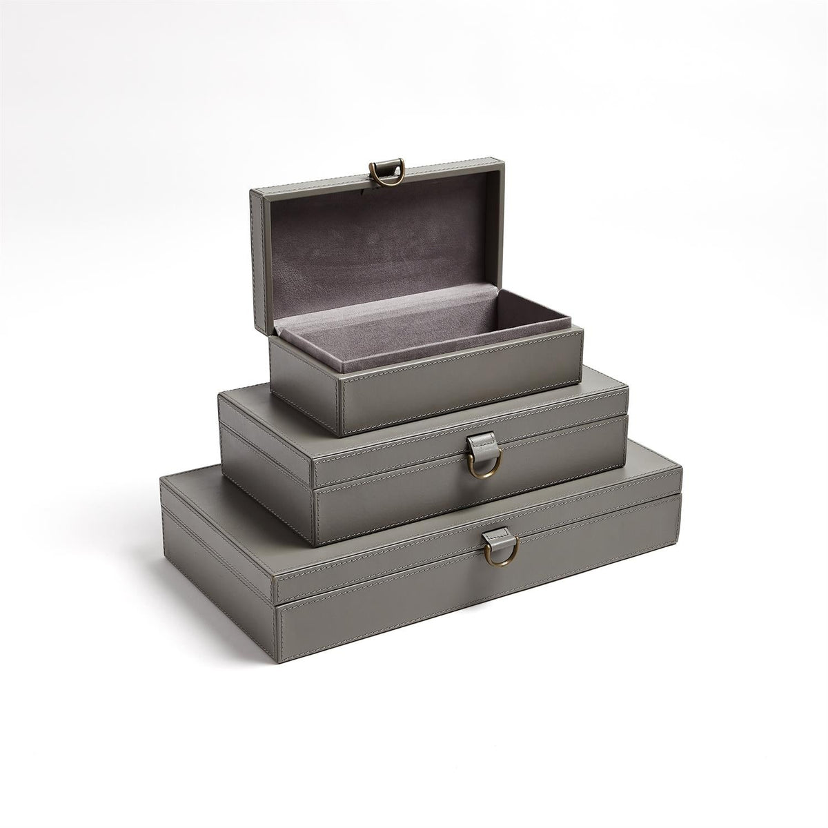 Global Views Marbled Leather D Ring Box - Dark Grey