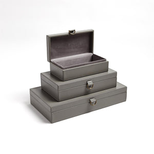 Global Views Marbled Leather D Ring Box - Dark Grey